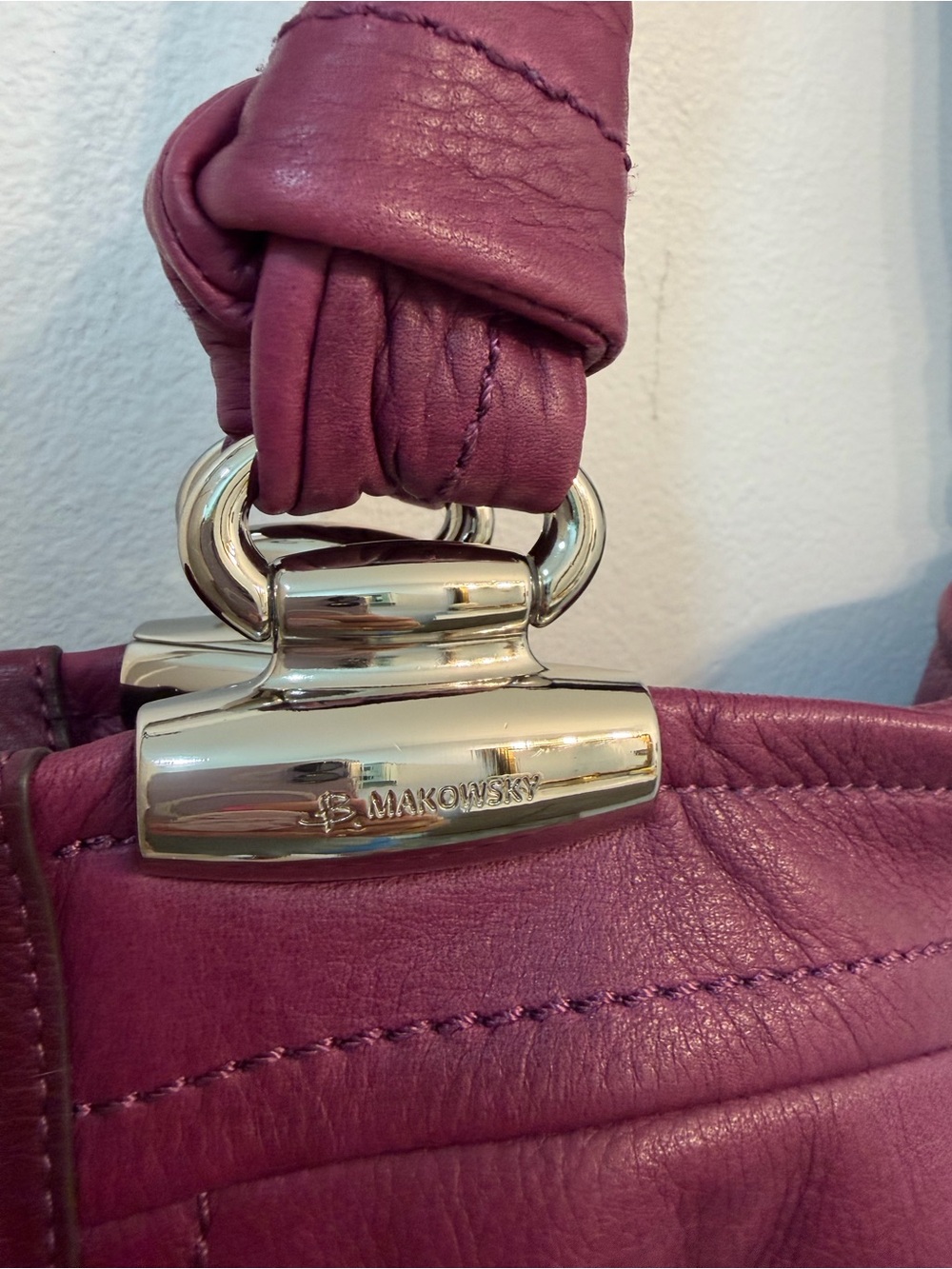 B. Makowsky Plum Leather Shoulder Bag with Silver-Tone Accents NWOT - Picture 11 of 13
